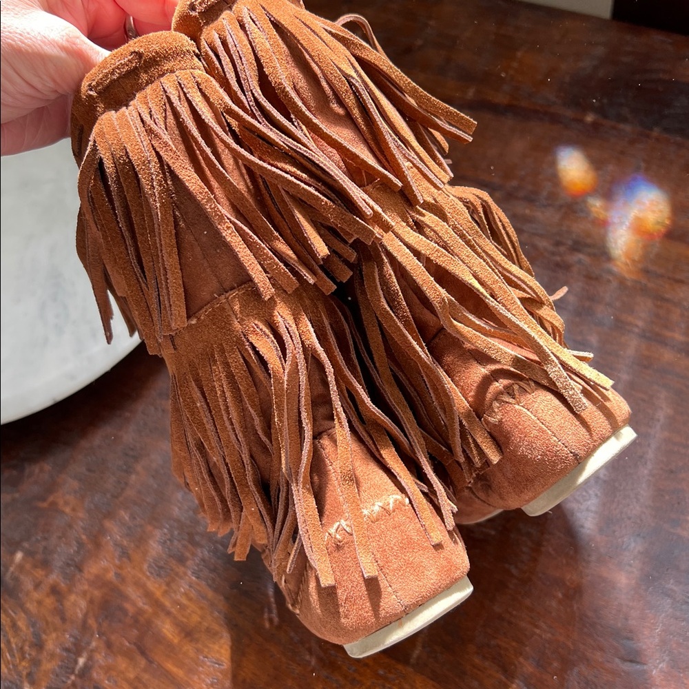 MOSSIMO Ankle Boots Double Fringe Suede Leather Chestnut Brown Women's Size 10 - Picture 10 of 11